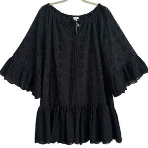 NWT SUNDANCE MORAY COVER UP BLACK EYELET FLOUNCE MINI DRESS SIZE SMALL